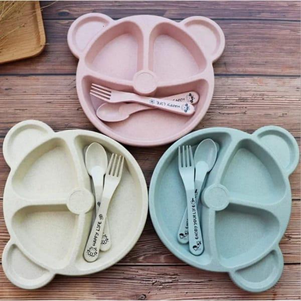 5 Pcs Bear Shaped Plates Set With 5 Spoon Or Forks