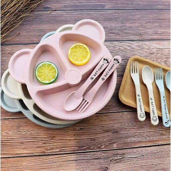 5 Pcs Bear Shaped Plates Set With 5 Spoon Or Forks