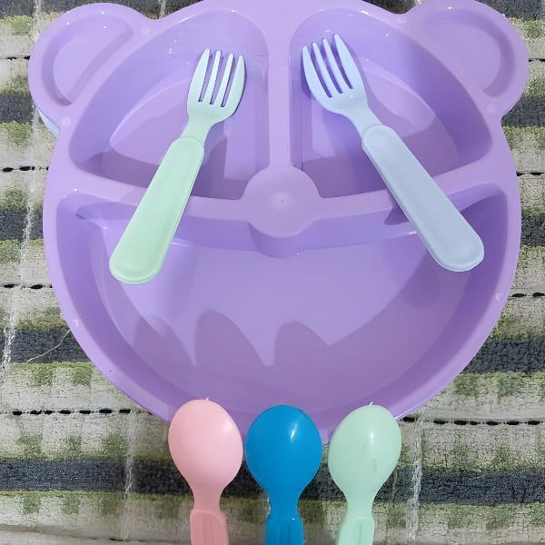 5 Pcs Bear Shaped Plates Set With 5 Spoon Or Forks