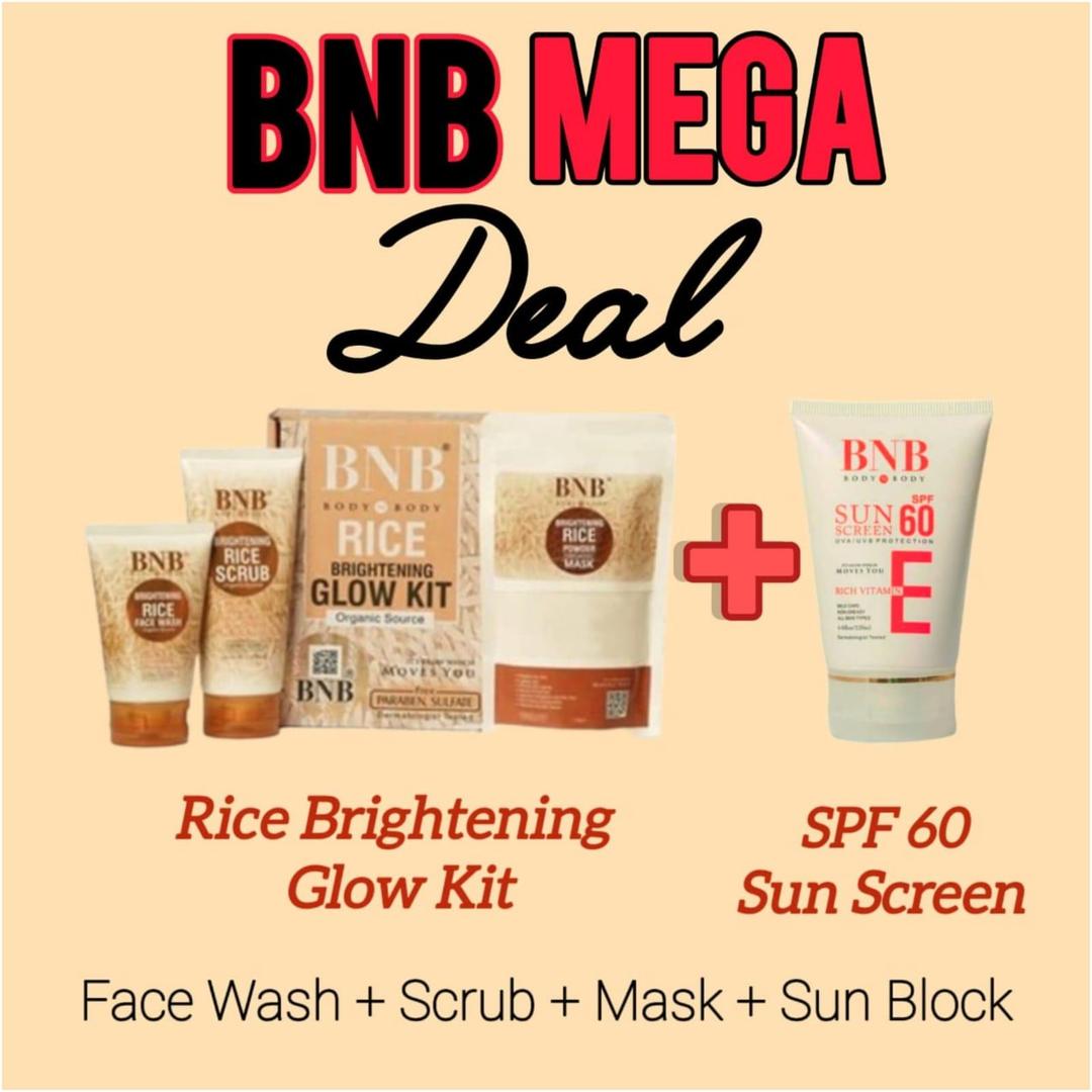 BNB 4 in 1 skincare bundle_  4pcs facewash,scrub,mask & SPF 60 sunblock